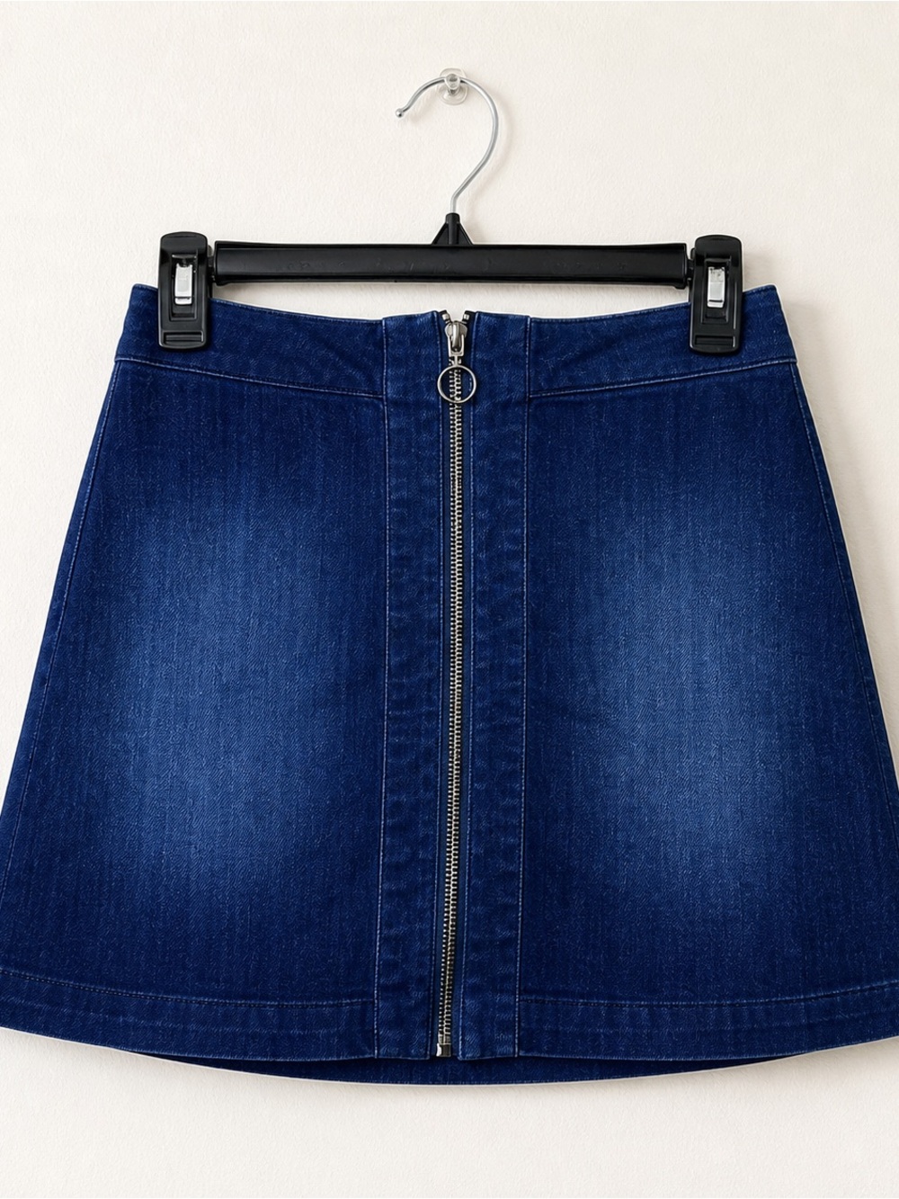 Ivy + Main Denim Zip Front Mini Skirt Size 1 Blue Stretch Jean Skirt